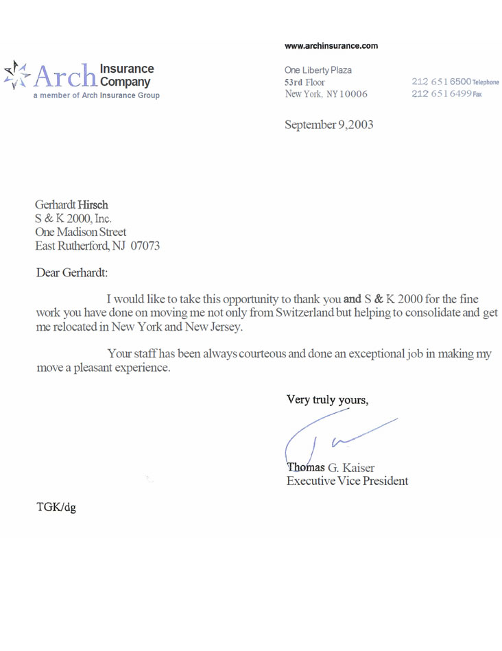 Arch Insurance Company – Thomas G. Kaiser V.P.