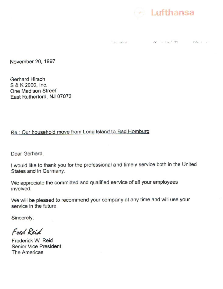 Lufthansa German Airlines – Frederick W. Reid, Senior Vice President USA